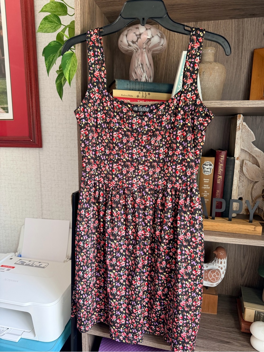 bebe Black Floral Sleeveless Fit & Flare Dress